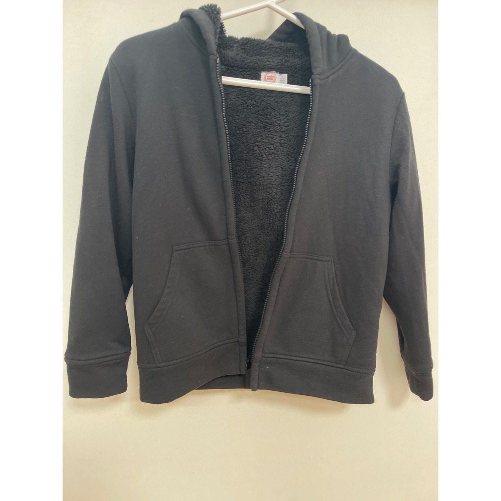 Wonder Nation Boys Black Sherpa Lined Zip Up Hoodie Jacket Size L 10-12
